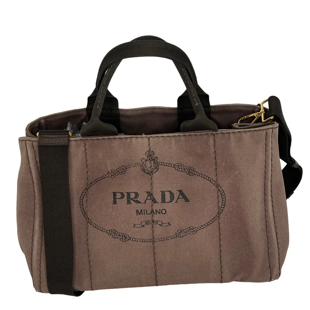 PRADA Canapa Brown Canvas Fabric Removable Crossbody Strap Tote Authentic Japan - Picture 16 of 16